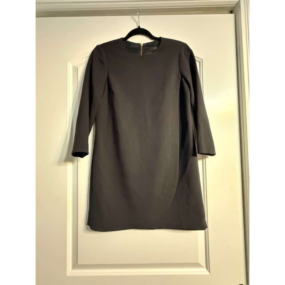 J.Crew Shift Dress 4P Black Gold Zipper Wrap Detail LBD Mod Minimalist Classic